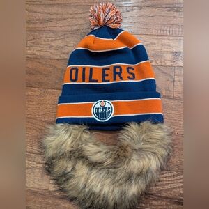 Edmonton Oilers Old Time Hockey Faux Beard Cuffed Pom Knit Hat OS Unisex